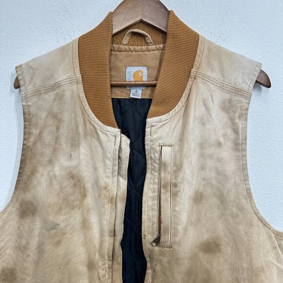 Carhartt Loose Fit Washed Duck Insulated Rib Collar Vest Destroyed Thrashed LT - Picture 7 of 9